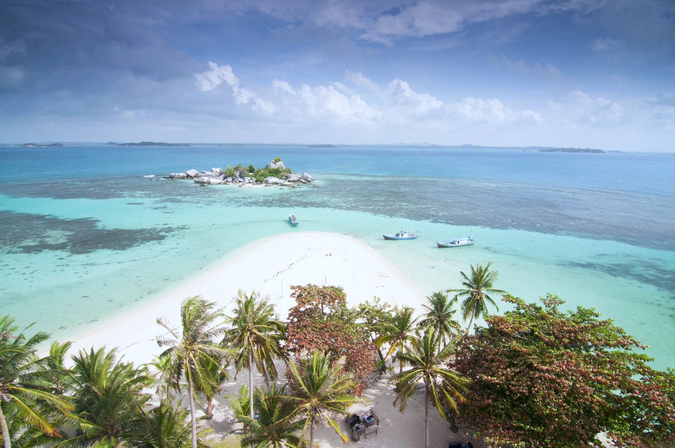 Claudy day in Belitung's beach - the view from the top of lighthouse in Lengkuas Island.